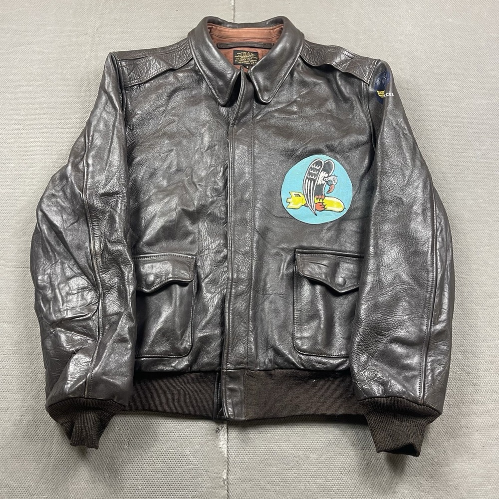 Type A-2 USAAF US Army Air Force Jacket Mens 44 Brown Leather Flight Patch Lined